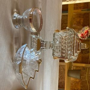 Gold trimmed glass Candy Dish set